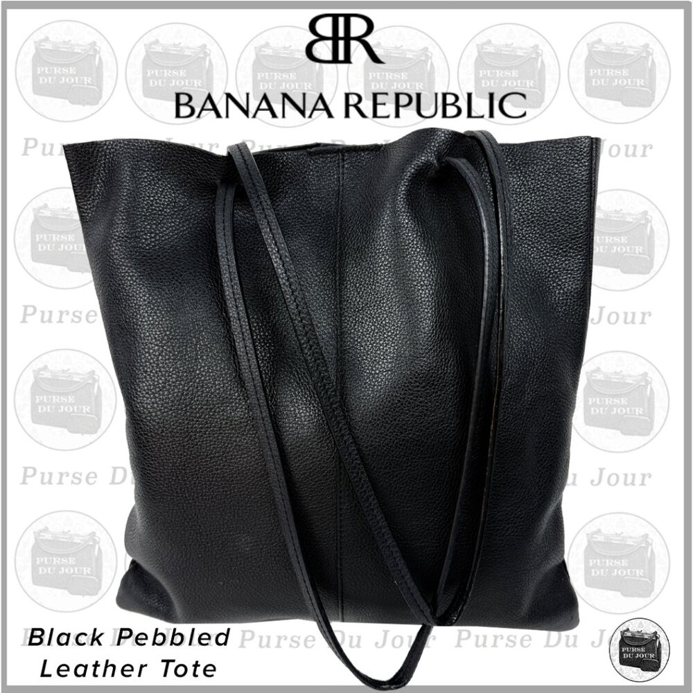 Banana Republic Effortless Tote Black Pebbled Leather Magnetic Snap Closure